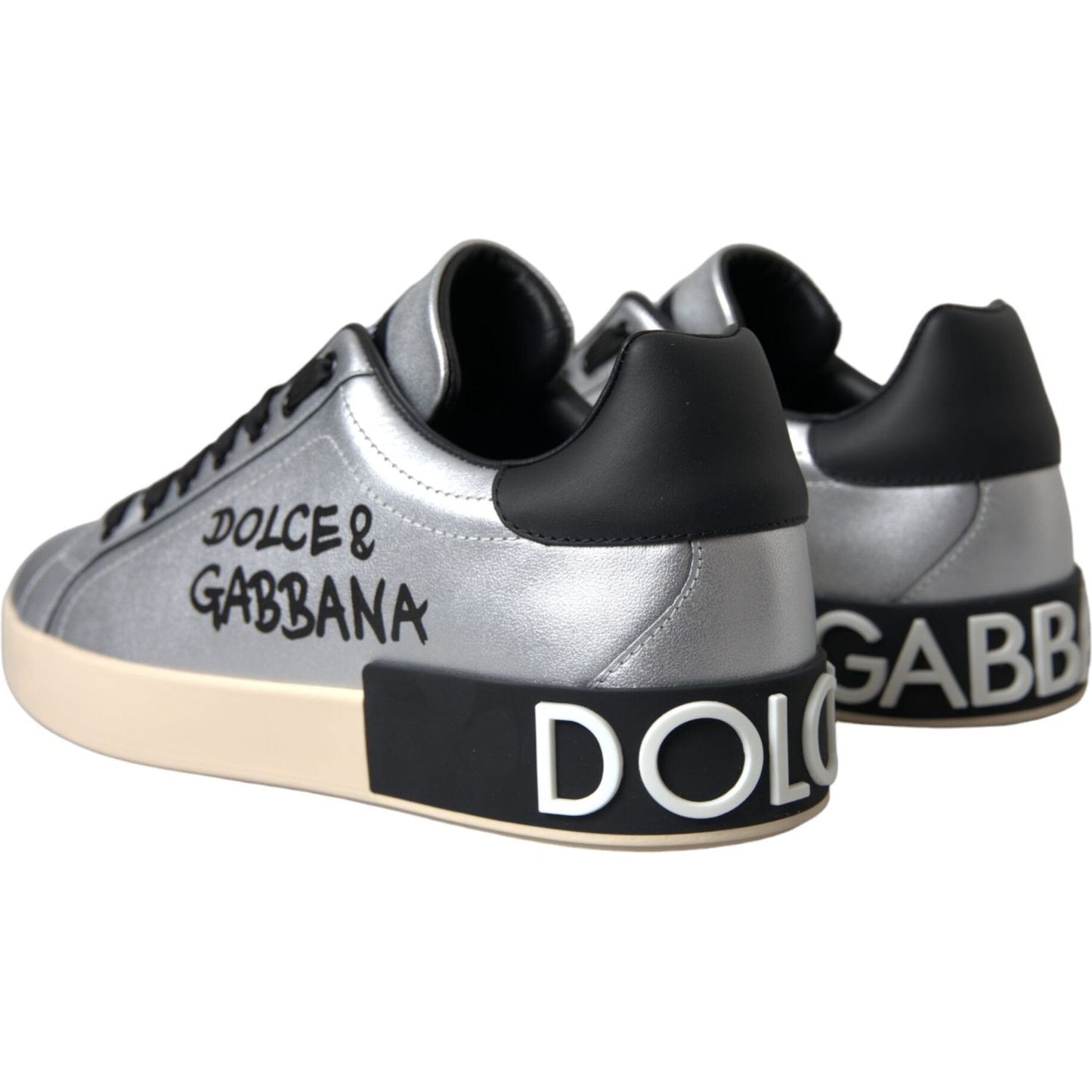 Dolce & Gabbana Silver Portofino Calf Leather Sneakers Men Shoes MV5697-40