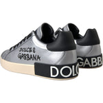 Dolce & Gabbana Silver Portofino Calf Leather Sneakers Men Shoes MV5697-40