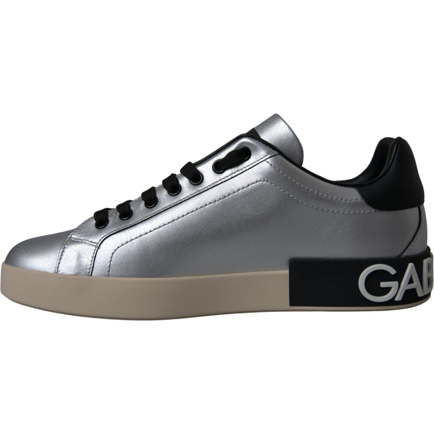 Dolce & Gabbana Silver Portofino Calf Leather Sneakers Men Shoes MV5697-40