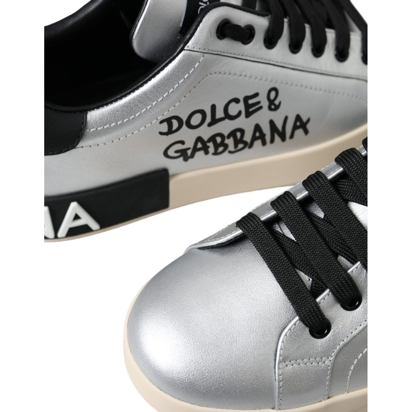 Dolce & Gabbana Silver Portofino Calf Leather Sneakers Men Shoes MV5697-40