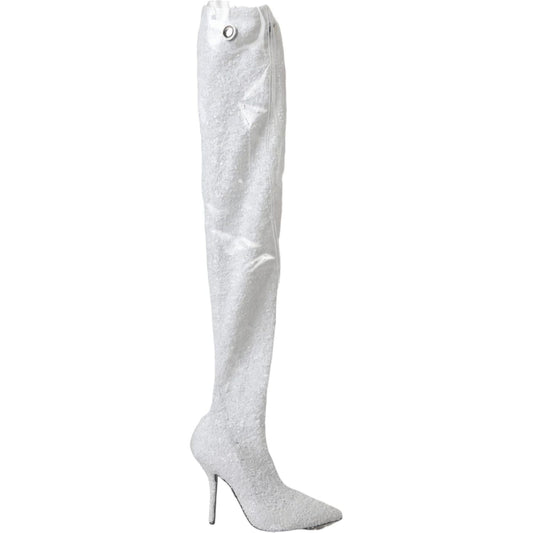 Dolce & Gabbana White Heels Stiletto Knee High Boots Shoes Dolce & Gabbana Light Gray