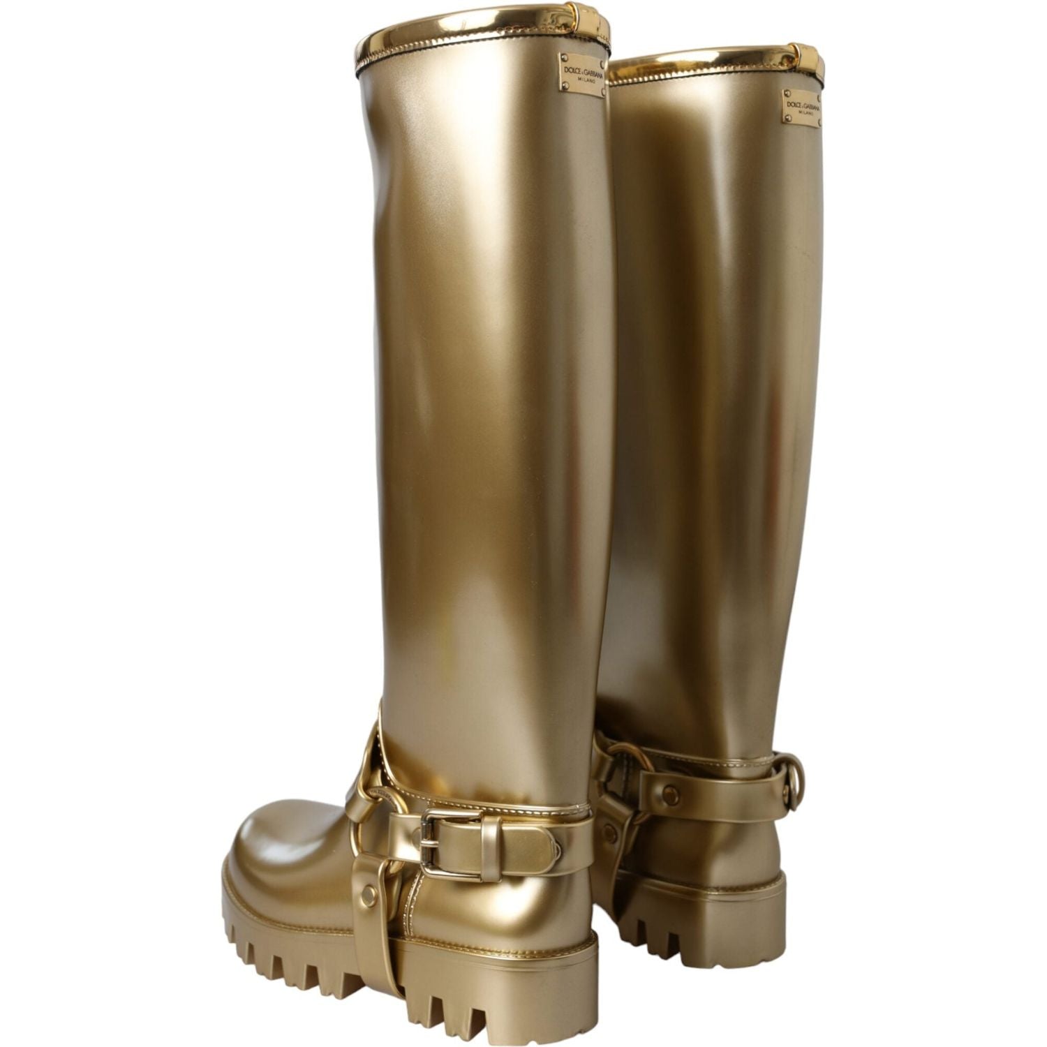 Dolce & Gabbana Metallic Gold Rubber PVC Rain Boots Shoes