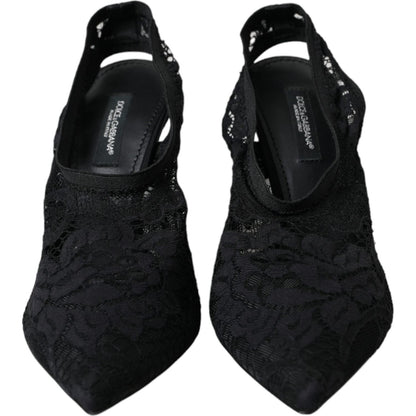 Dolce & Gabbana Black Lace Stretch Heels Slingbacks Shoes