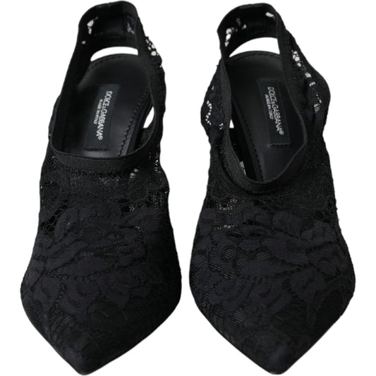Dolce & Gabbana Black Lace Stretch Heels Slingbacks Shoes Dolce & Gabbana Black