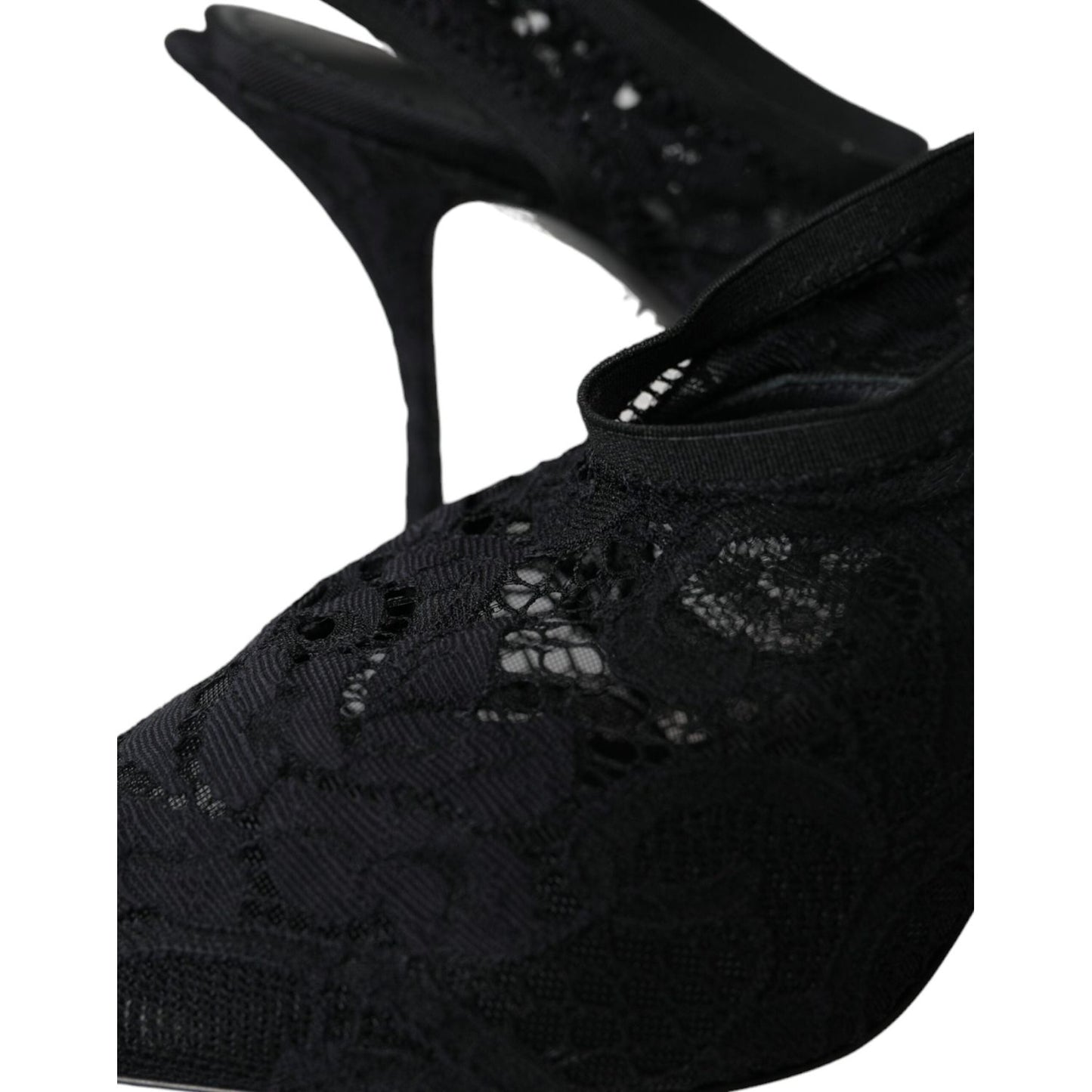Dolce & Gabbana Black Lace Stretch Heels Slingbacks Shoes