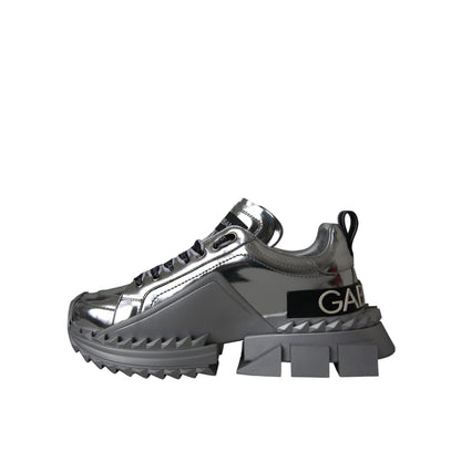 Dolce & Gabbana Silver Leather Super Queen Sneakers Shoes