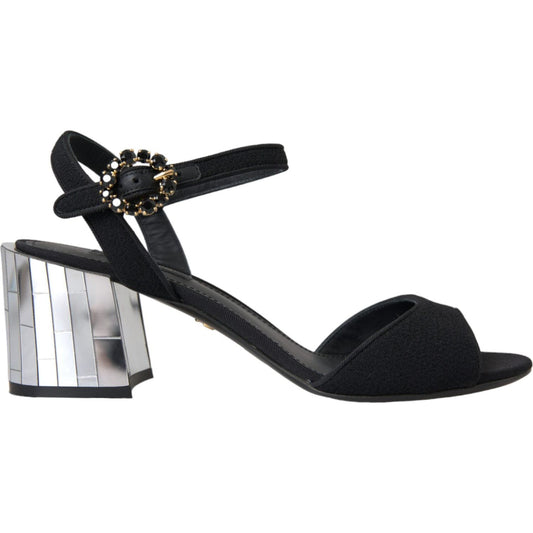 Dolce & Gabbana Black Crystal Ankle Strap Keira Sandal Shoes Dolce & Gabbana Light Gray
