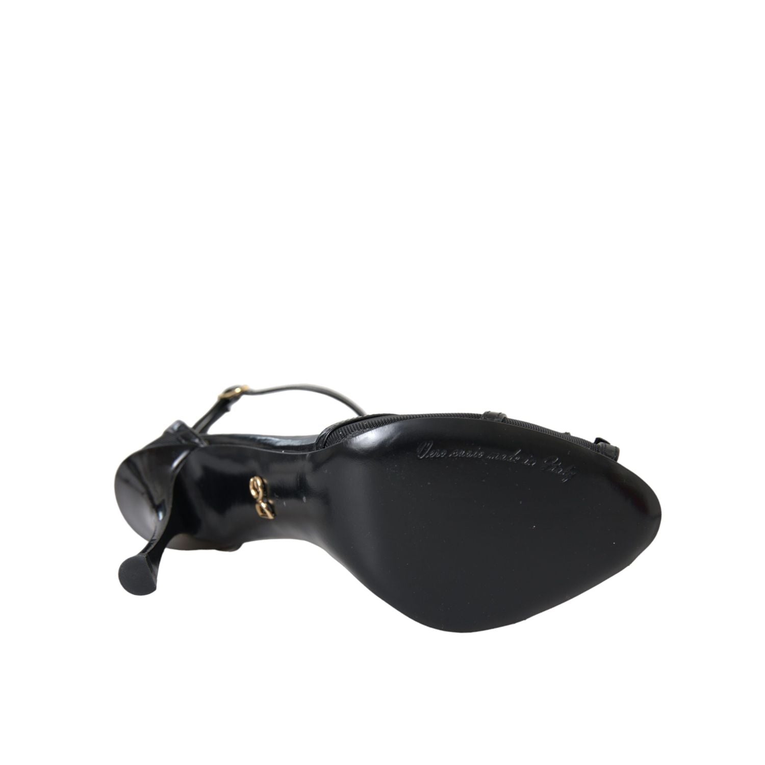 Dolce & Gabbana Black Mesh T-strap Heels Sandals Shoes