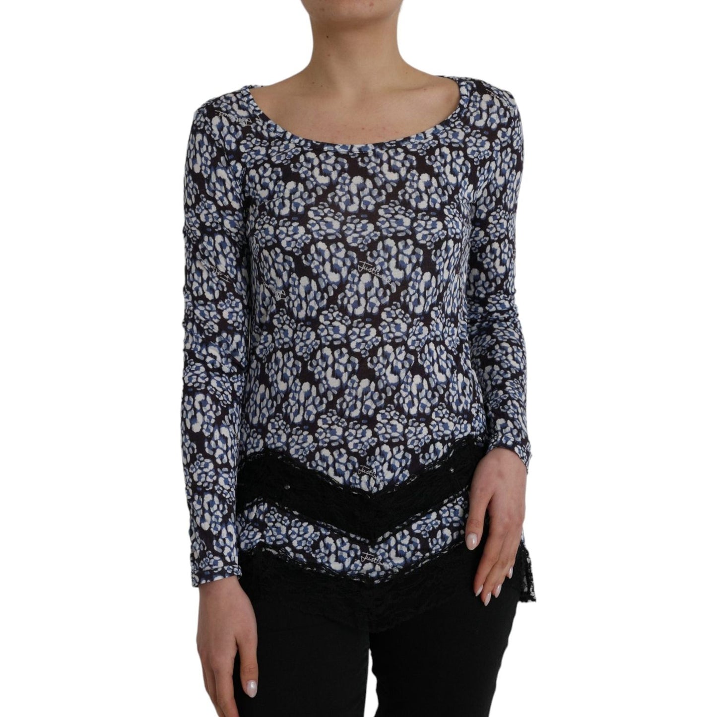 Just Cavalli Blue Floral Lace Long Sleeves Top Underwear Blouse TSH83365-42