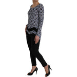 Just Cavalli Blue Floral Lace Long Sleeves Top Underwear Blouse TSH83365-42