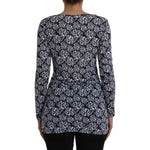 Just Cavalli Blue Floral Lace Long Sleeves Top Underwear Blouse TSH83365-42