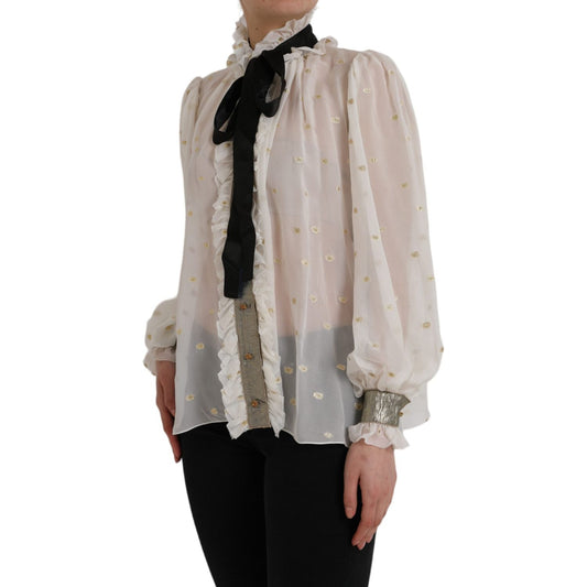 Dolce & Gabbana Off White Silk Blend Ascot Collar Blouse Top TSH851999-42