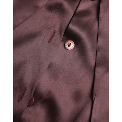 Dolce & Gabbana Brown Ascot Collar Long Sleeve Top Blouse