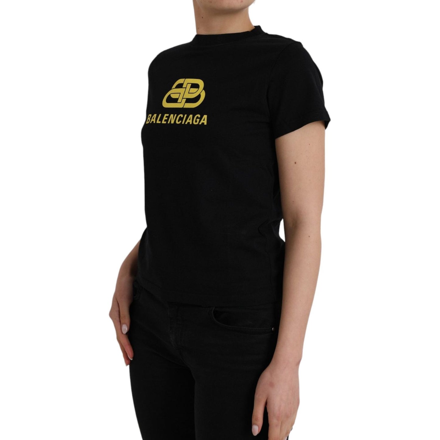 Balenciaga Black Cotton Logo Crew Neck Short Sleeves T-shirt