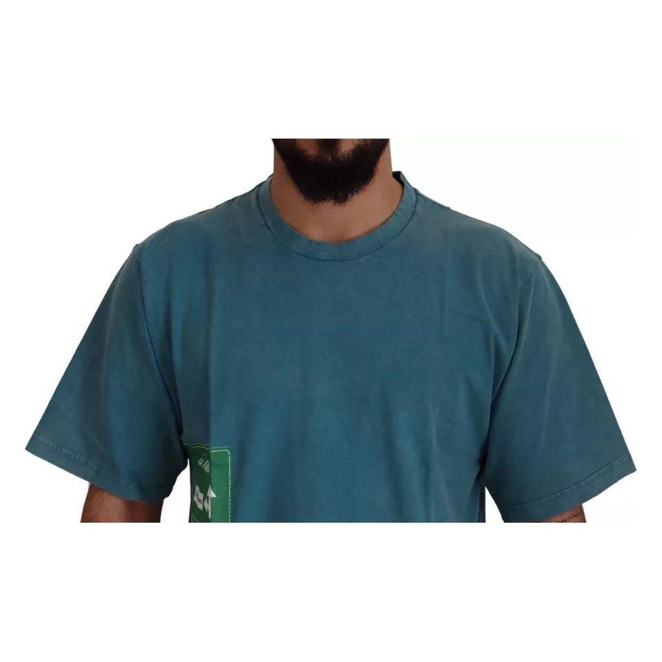 تي شيرت Dolce &amp; Gabbana أزرق بطبعة شعار من القطن برقبة دائرية