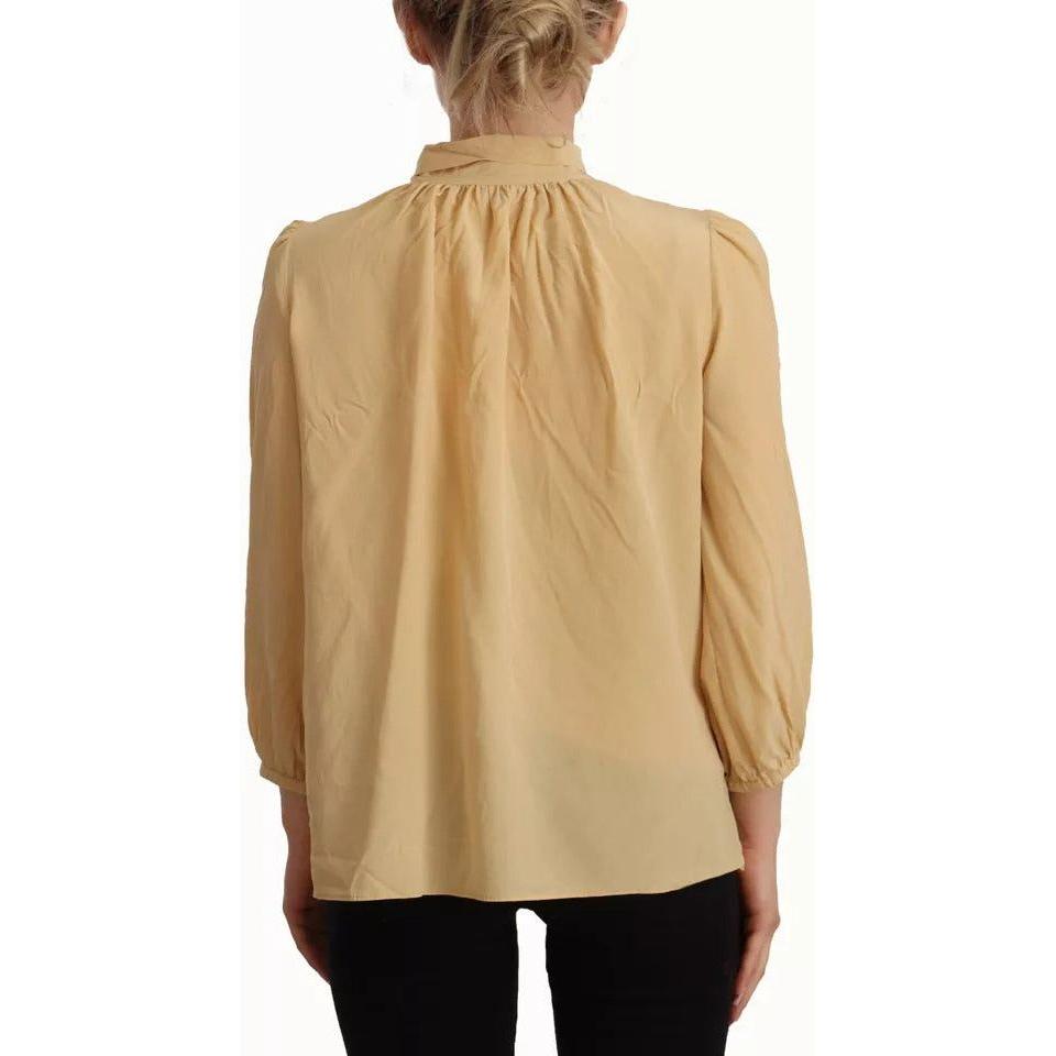 Dolce & Gabbana Mustard Ascot Collar Shirt Silk Blouse Top TSH7466-40