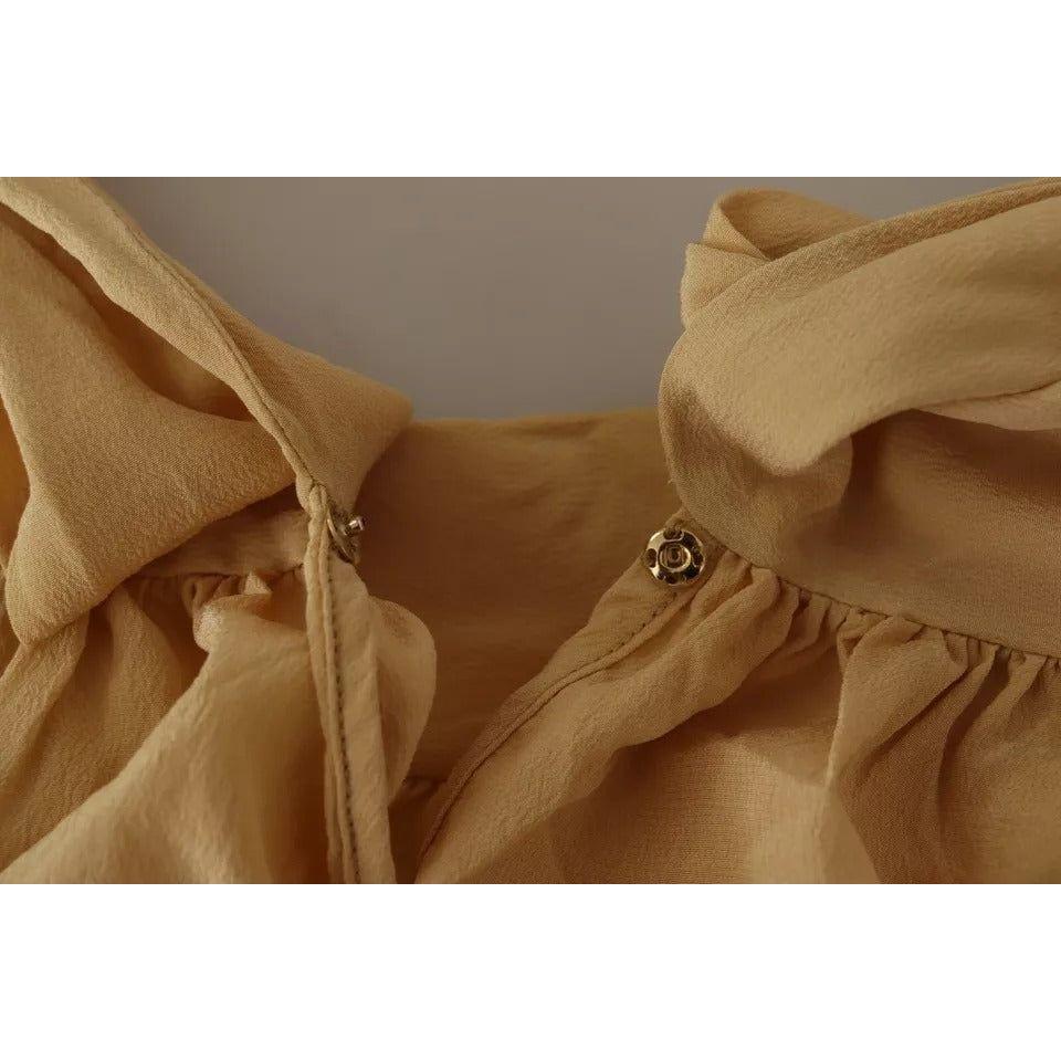 Dolce & Gabbana Mustard Ascot Collar Shirt Silk Blouse Top TSH7466-40