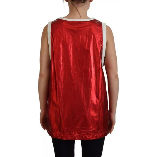 Dolce & Gabbana Red Nylon Logo Print Sleeveless Jersey Top Dolce & Gabbana Brown