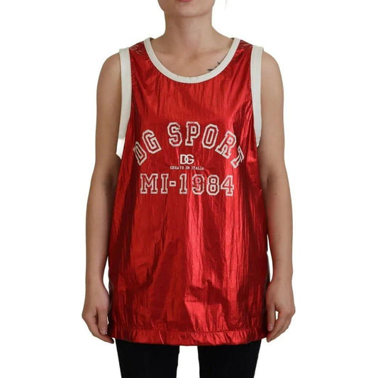 Dolce & Gabbana Red Nylon Logo Print Sleeveless Jersey Top Dolce & Gabbana Brown