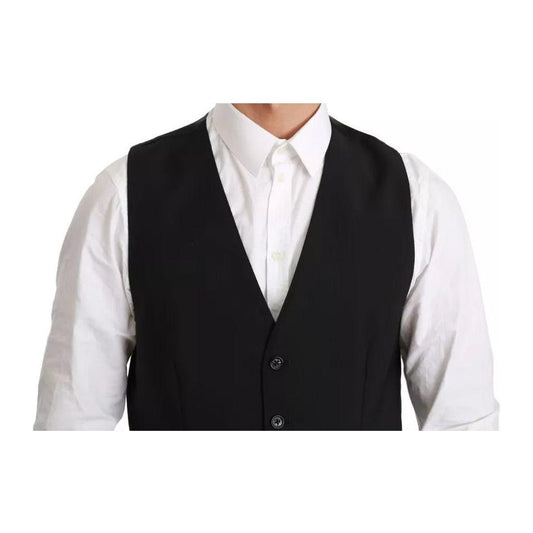 Dolce & Gabbana Black Stretch Waistcoat Formal Dress Wool Vest Dolce & Gabbana Light Gray