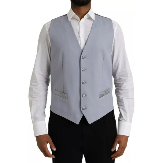 Dolce & Gabbana Light Blue Wool Formal Dress Waistcoat Vest Dolce & Gabbana Dark Gray