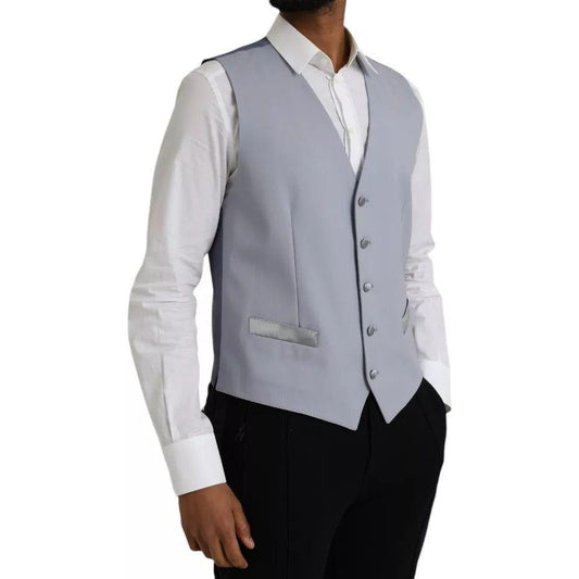 Dolce & Gabbana Light Blue Wool Formal Dress Waistcoat Vest Dolce & Gabbana Gray