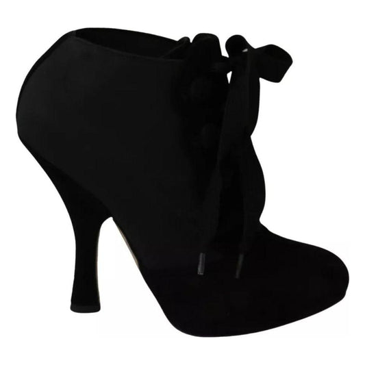 Dolce & Gabbana Black Suede Stretch Ankle Boots Booties Shoes Dolce & Gabbana Black