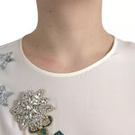 Dolce & Gabbana White Silk Crystal 3/4 Sleeves Blouse Top TSH852008-42