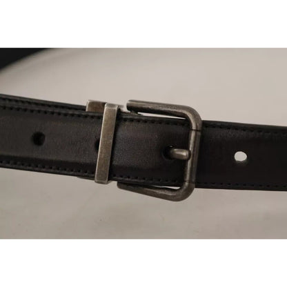 Dolce & Gabbana Black Calf Leather Vintage Logo Metal Buckle Belt