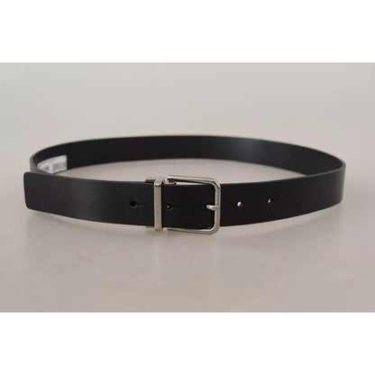 Dolce & Gabbana Black Calf Leather Logo Engraved Metal Buckle Belt
