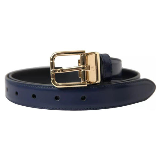 Dolce & Gabbana Blue Leather Gold Metal Buckle Men Belt Dolce & Gabbana Dark Slate Gray