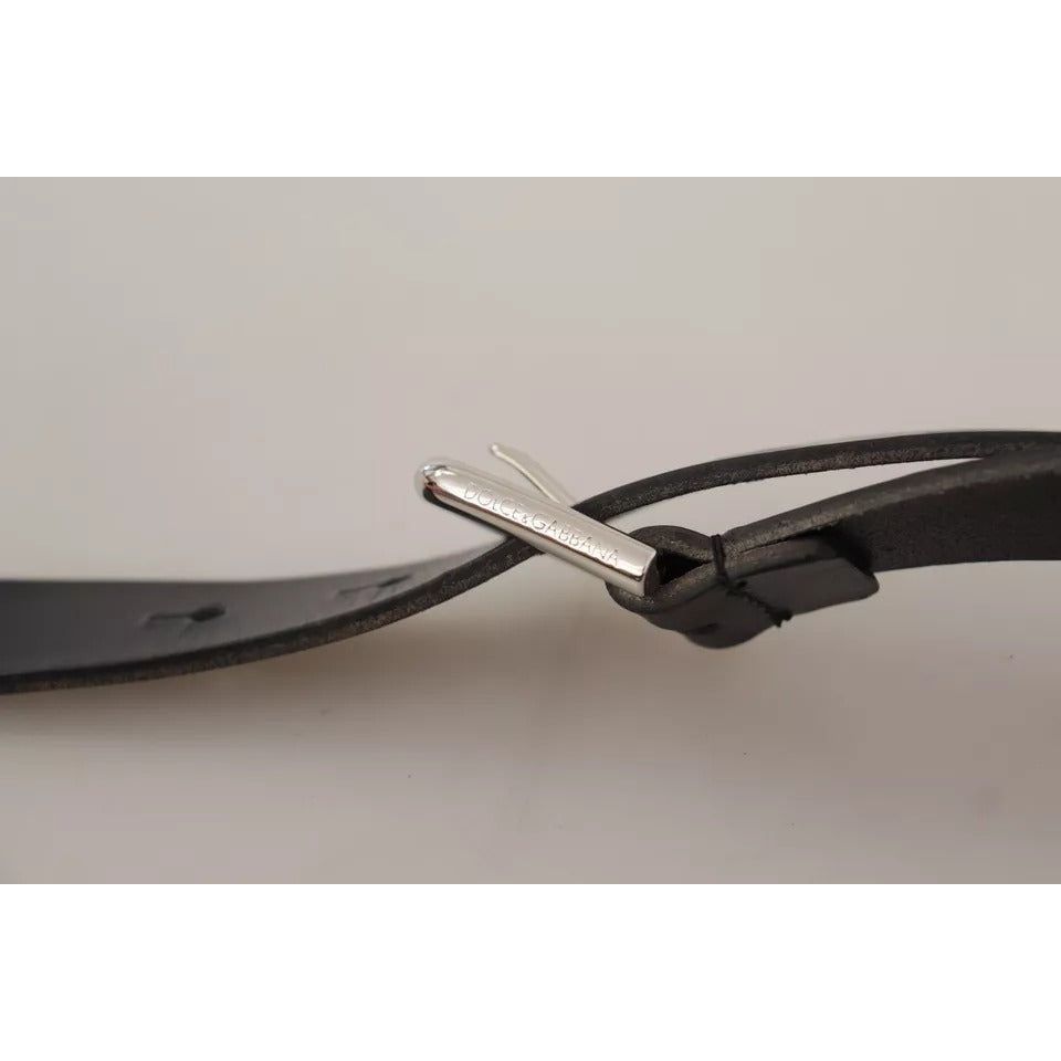 Dolce & Gabbana Black Leather Silver Tone Metal Buckle Classic Belt