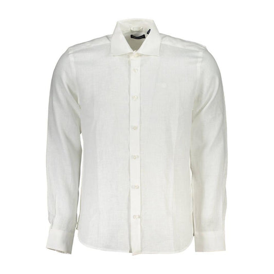 North Sails Elegant White Linen Long-Sleeved Shirt North Sails Light Gray