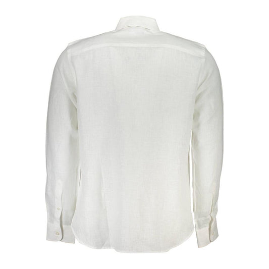 North Sails Elegant White Linen Long-Sleeved Shirt North Sails Light Gray