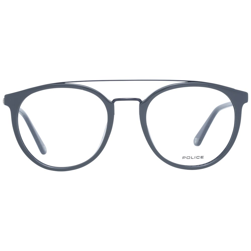 Police Gray Men Glasses Frame, full-rim grey metal and plastic, size 51-19-145 with spring hinge, suitable for men.