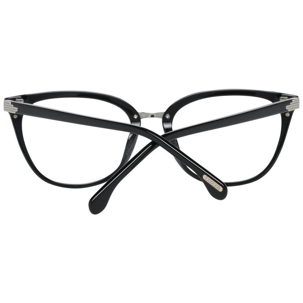 Lozza Black Unisex Glasses Frame, full-rim black plastic design with 52mm lens width, 40mm height, 18mm bridge, 135mm temples, includes branded case.