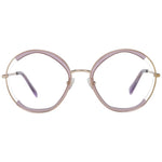 Emilio Pucci Purple Women Glasses Frame, round full-rim style with metal and plastic, demo lenses, 54mm width, 20mm bridge, 140mm temples.