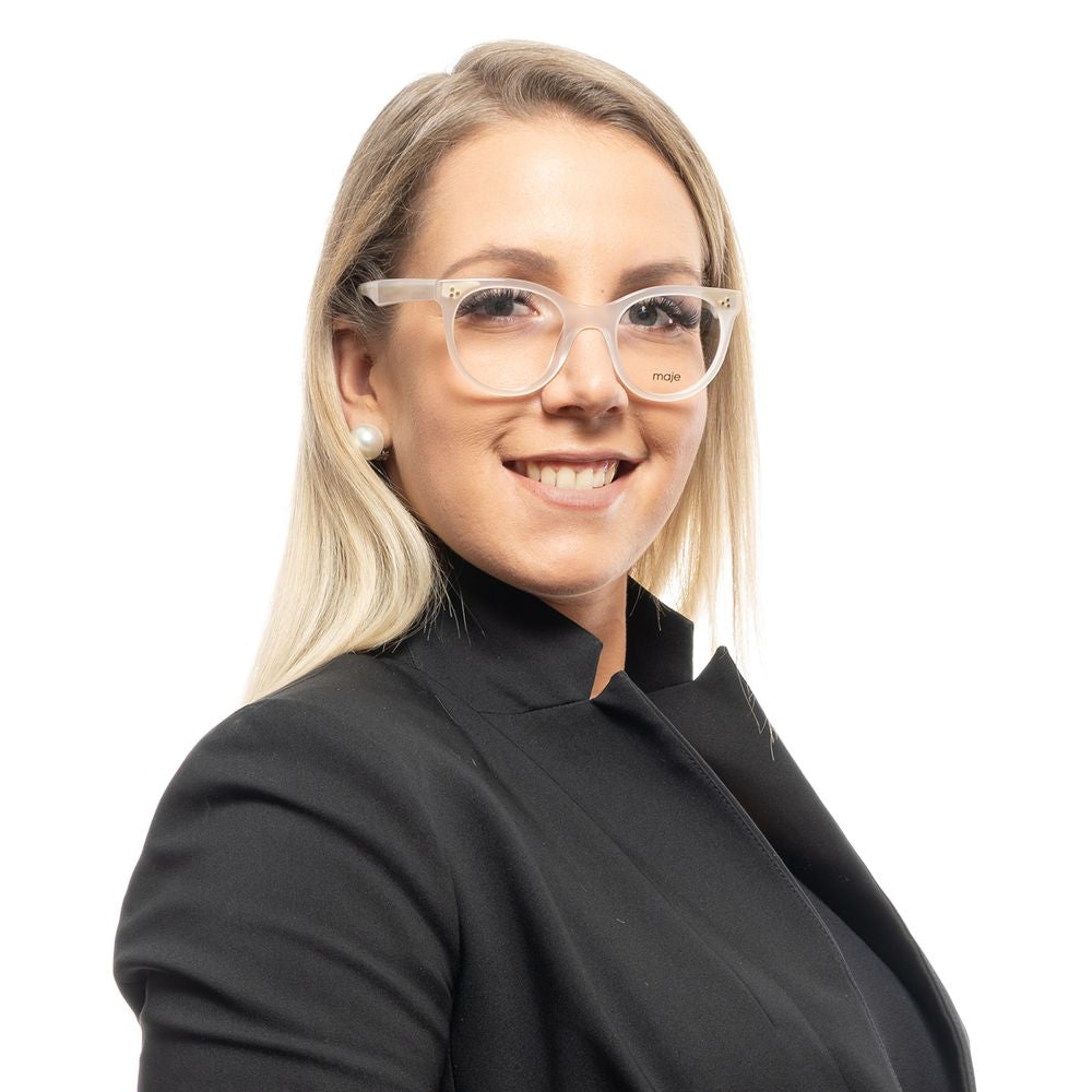 Woman wearing Maje White Women Glasses Frame with plastic full-rim butterfly style