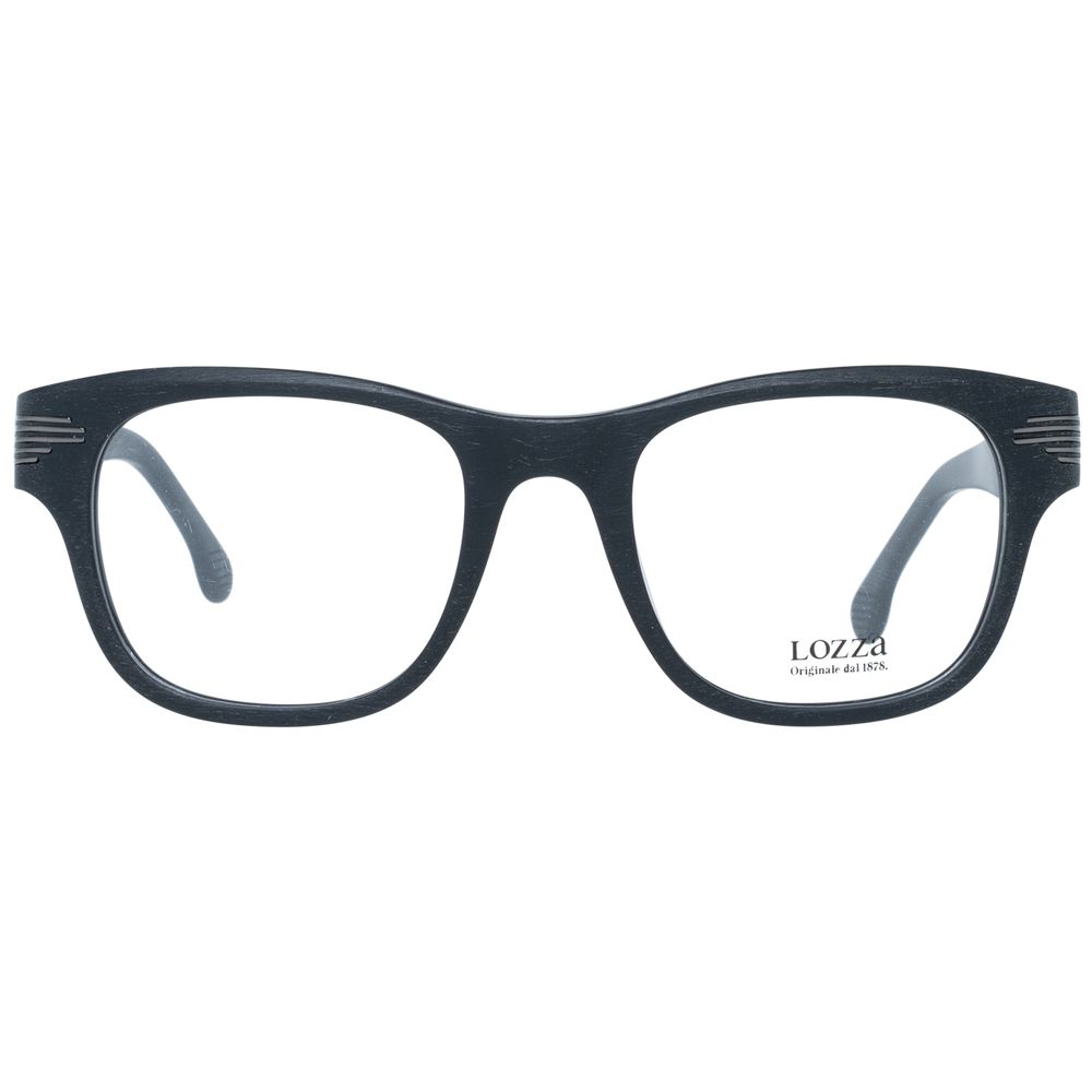 Lozza Black Unisex Glasses Frame - Full-rim trapezium style, plastic material, demo lenses. Frame dimensions: 50-21-140.