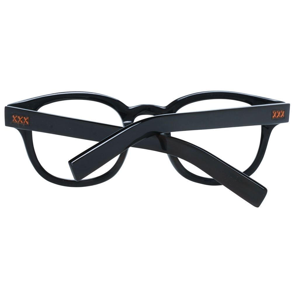 Ermenegildo Zegna Black Men Glasses Frame in square full-rim style with black horn material, 47-23-145 size, includes branded case.