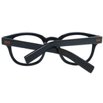 Ermenegildo Zegna Black Men Glasses Frame in square full-rim style with black horn material, 47-23-145 size, includes branded case.