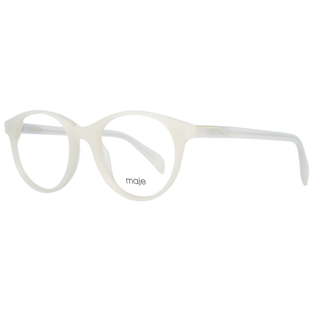 Maje White Women Glasses Frame in round style, acetate full-rim, demo lenses, size 49-19-140 with branded case included.
