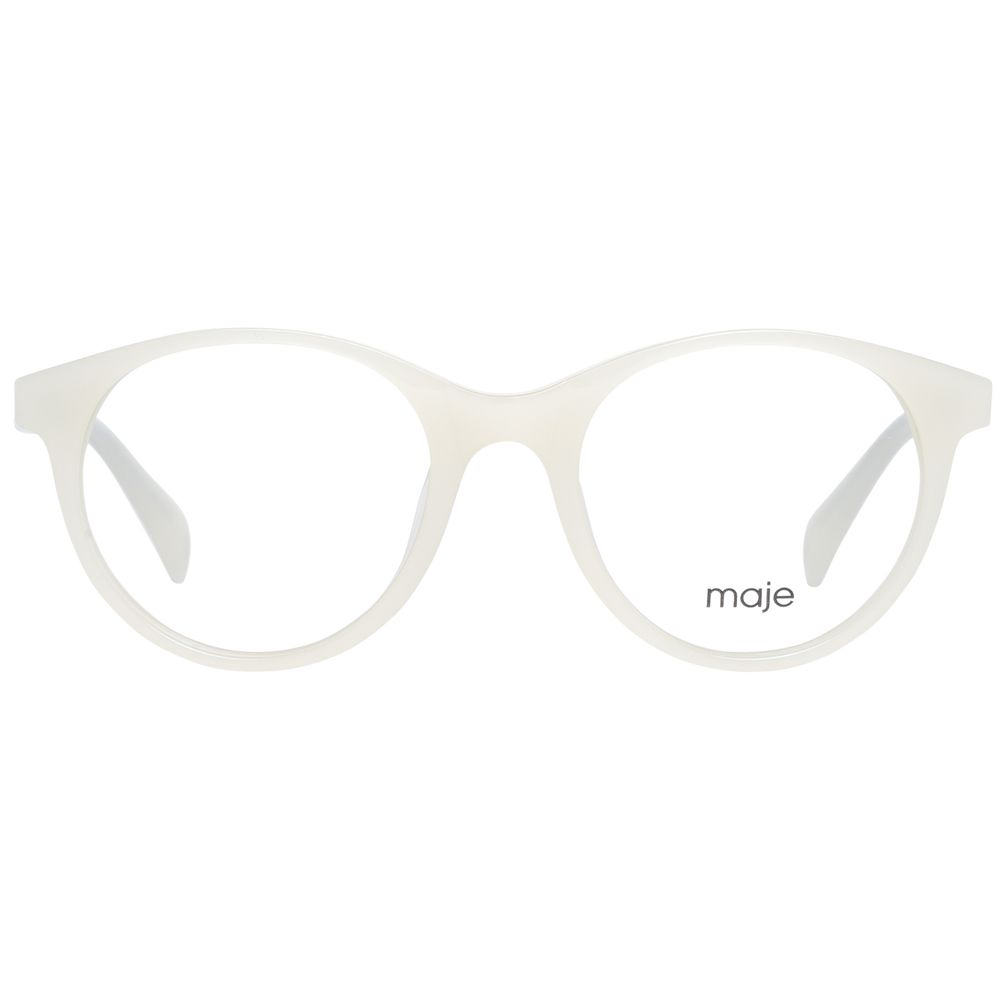 Maje White Women Glasses Frame in full-rim acetate with round style, demo lenses, and no extra protection, size 49-19-140.