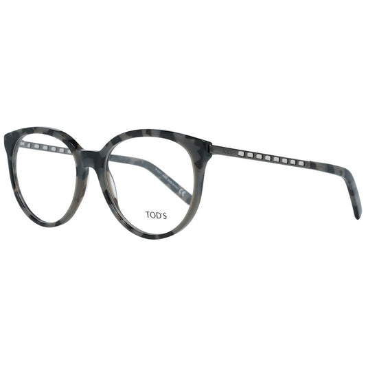 Alt Tag: Tod's Gray Plastic Glasses (Frames) in full-rim round style for women, featuring grey plastic frame and demo lenses.