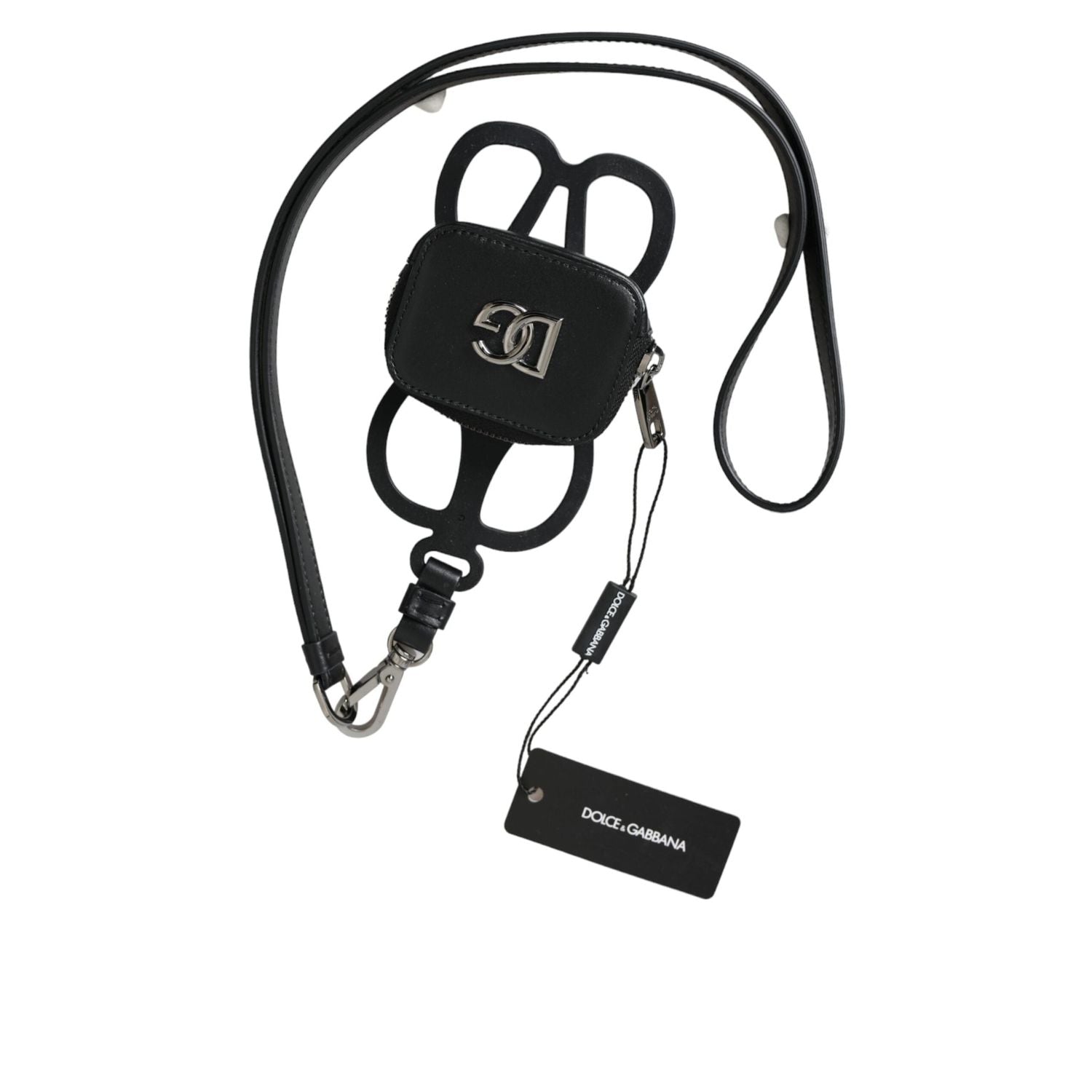 محفظة نقود معدنية من دولتشي آند غابانا مصنوعة من جلد العجل الأسود مع شعار DG