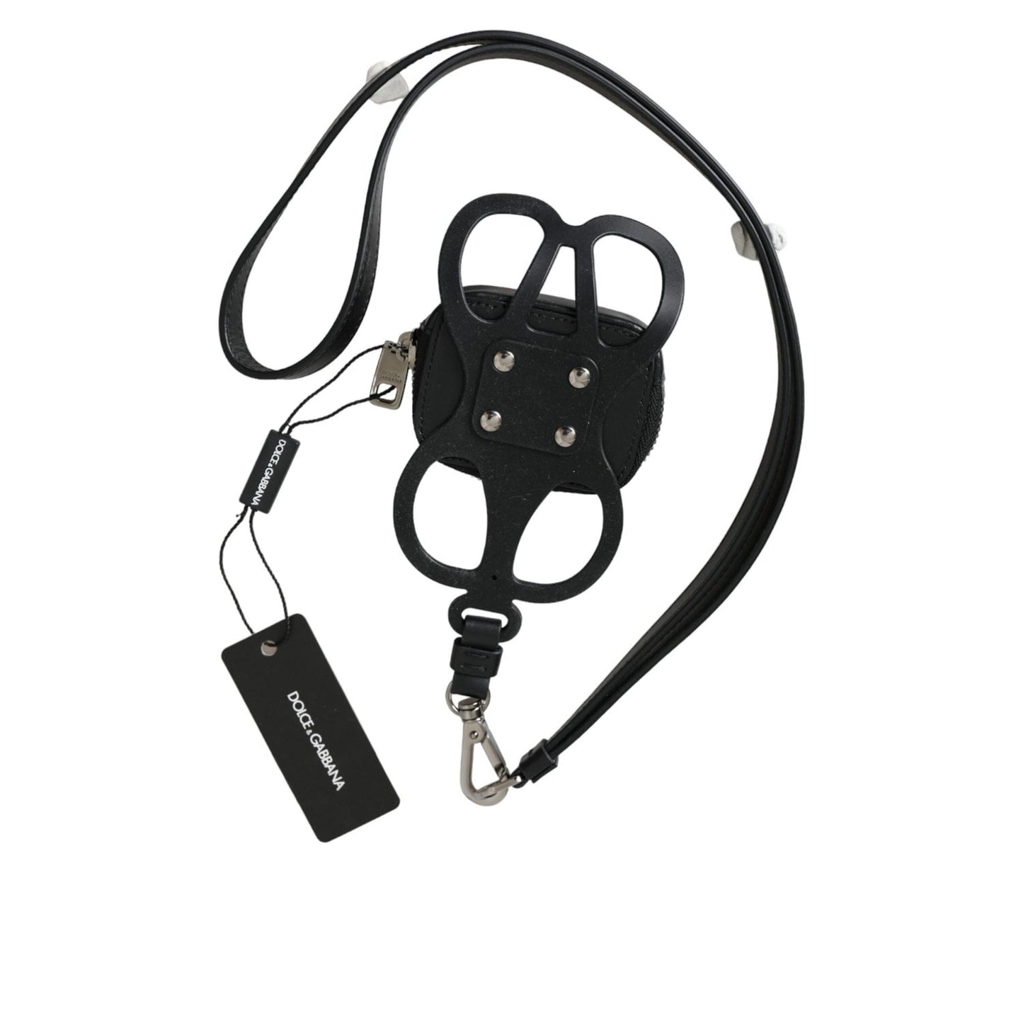 Dolce & Gabbana Black Calfskin Leather DG Logo Coin Purse Lanyard Wallet