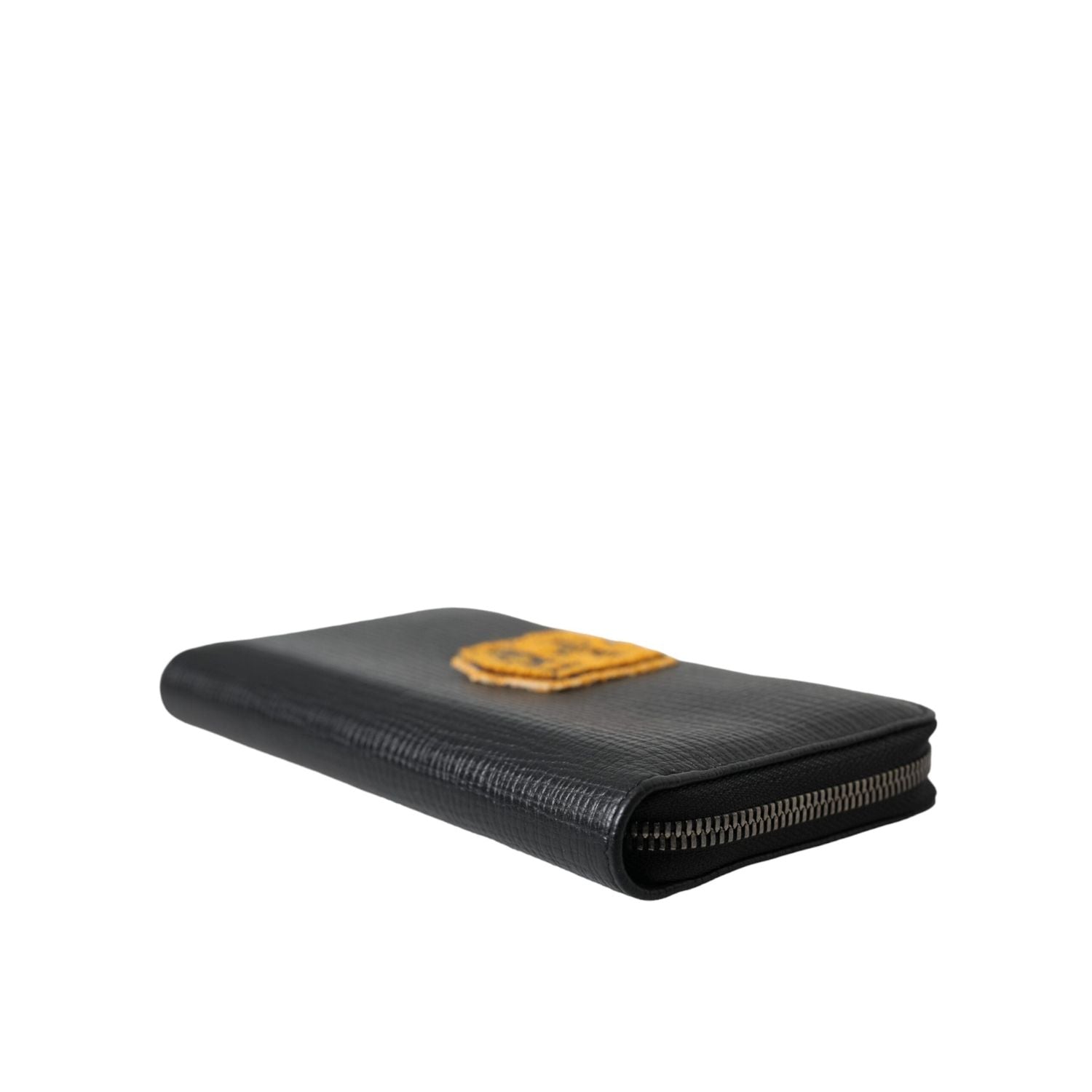 Dolce & Gabbana Black Leather Logo Patch Zip Around Continental Wallet