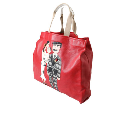 Dolce & Gabbana Red Leather #DGFamily Patch Shopping Tote Bag