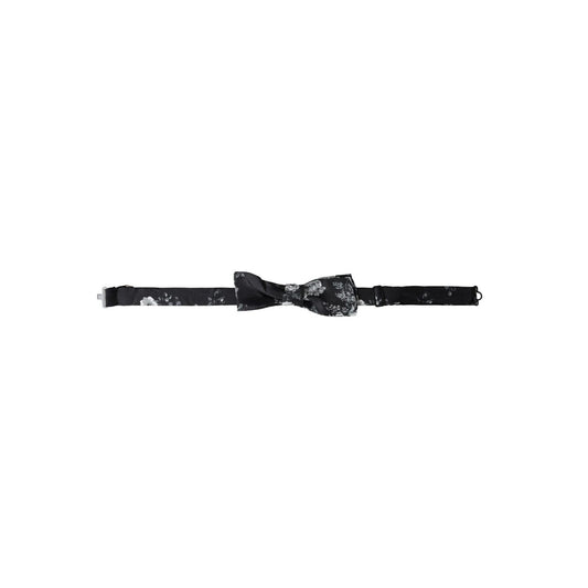 Dolce & Gabbana Black Floral Fantasy Adjustable Neck Men Bow Tie