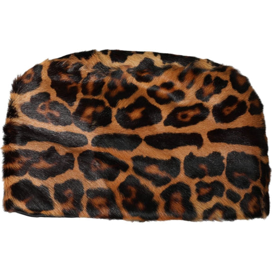 Dolce & Gabbana Brown Leopard Fur Women Bucket Hat